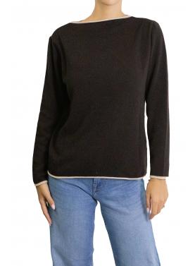 Maglioncino in misto cashmere tinta unita con bordi a contrasto di colore 